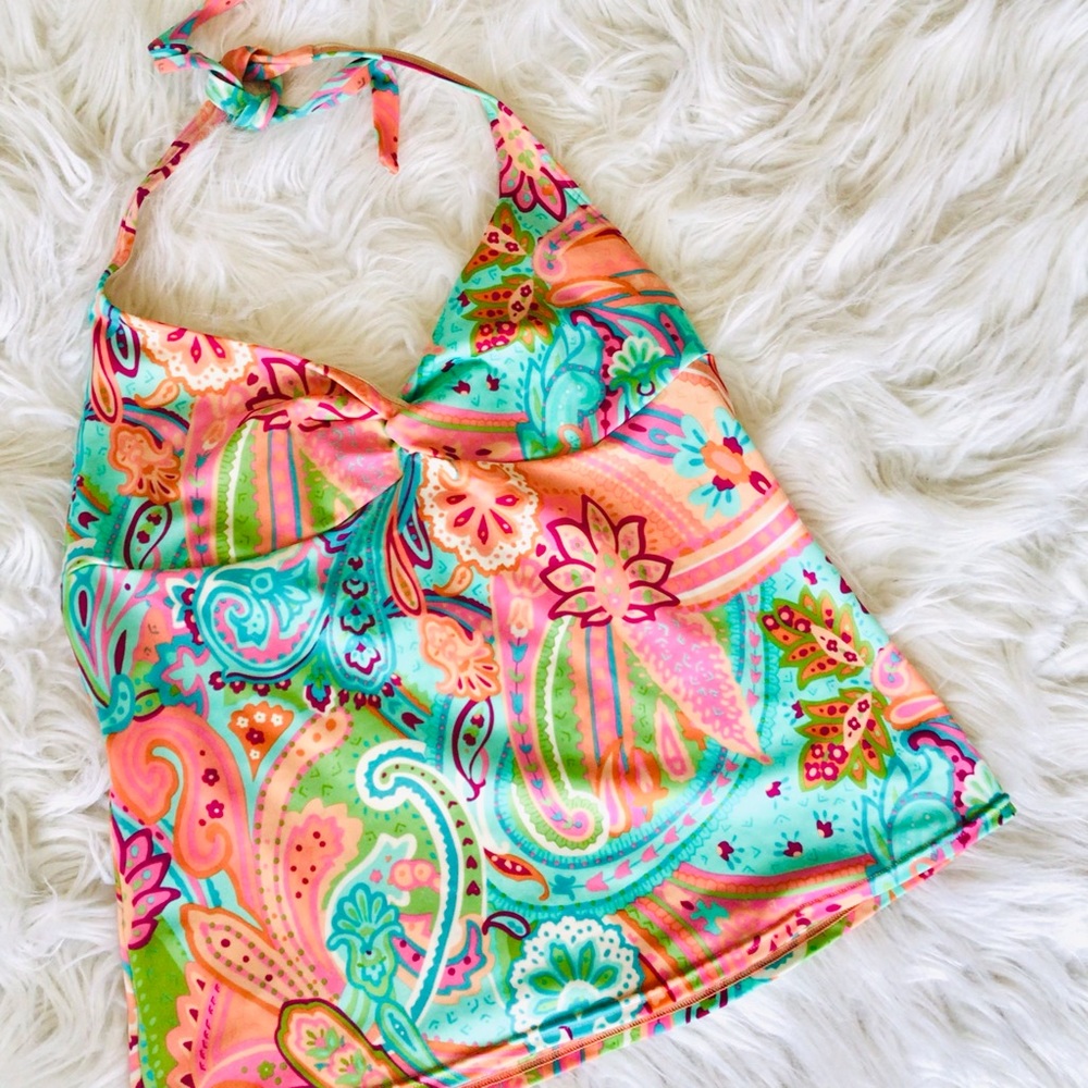🍊🌸{Victoria’s Secret}Paisley Vibrant Y2K Open Back Halter Tankini Bathing Suit